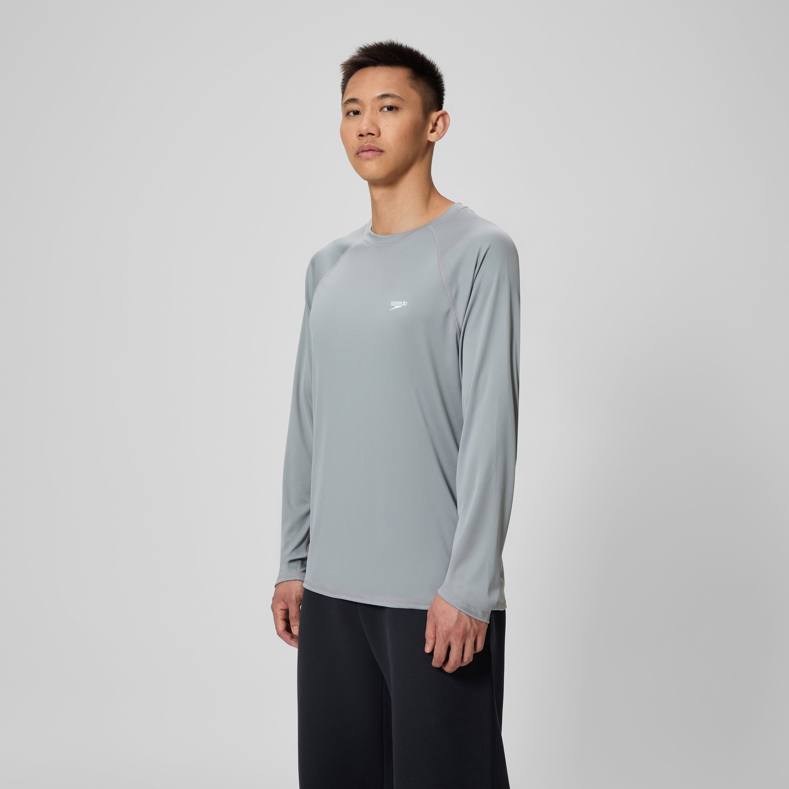 Men's Easy Solid Long Sleeve Swim Rashguard Gray - Image 3