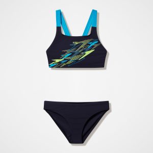 Women's Medley Logo V-Back Two Piece Black/Turquoise