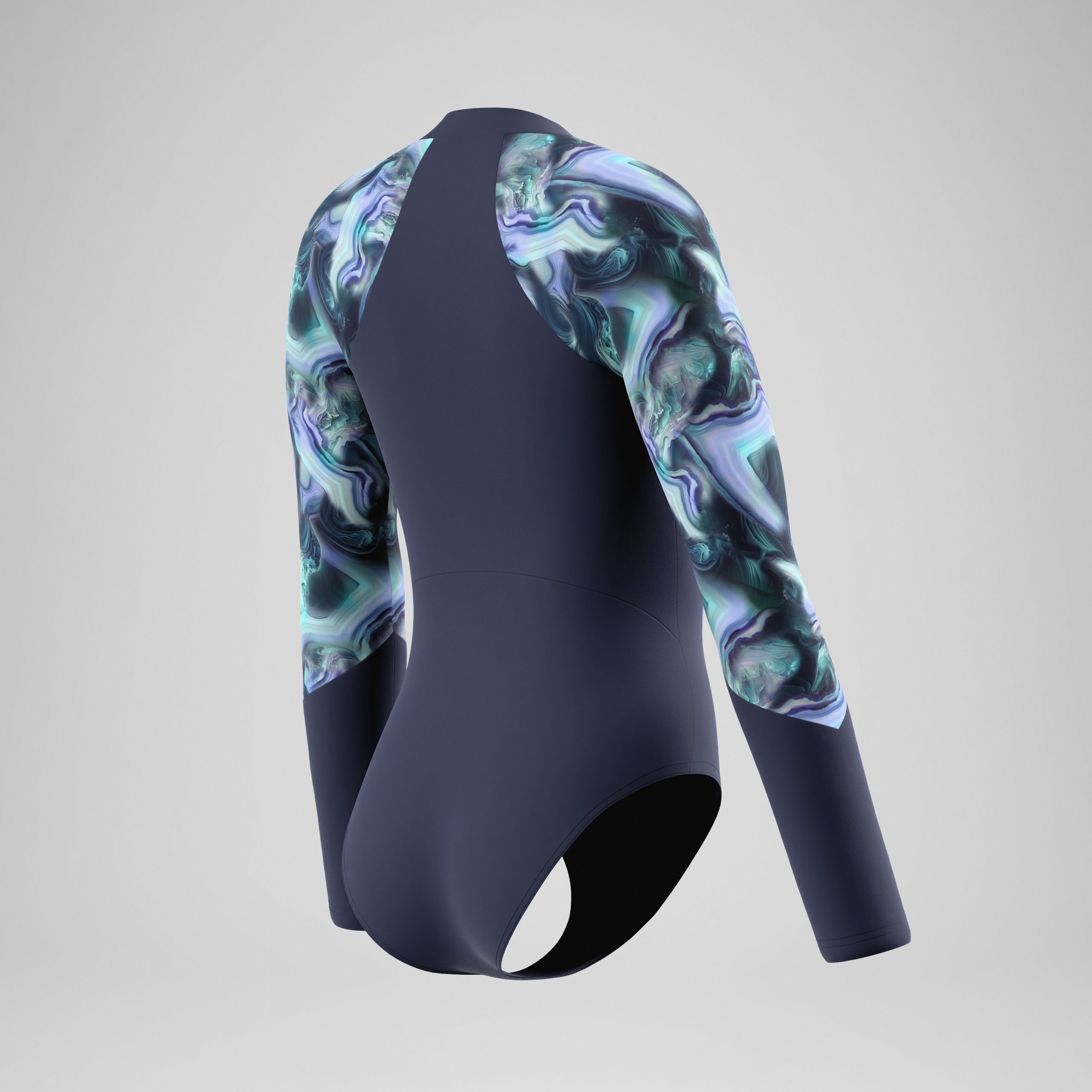 Women's Modern Coverage Printed Long Sleeve One Piece Navy - Image 4
