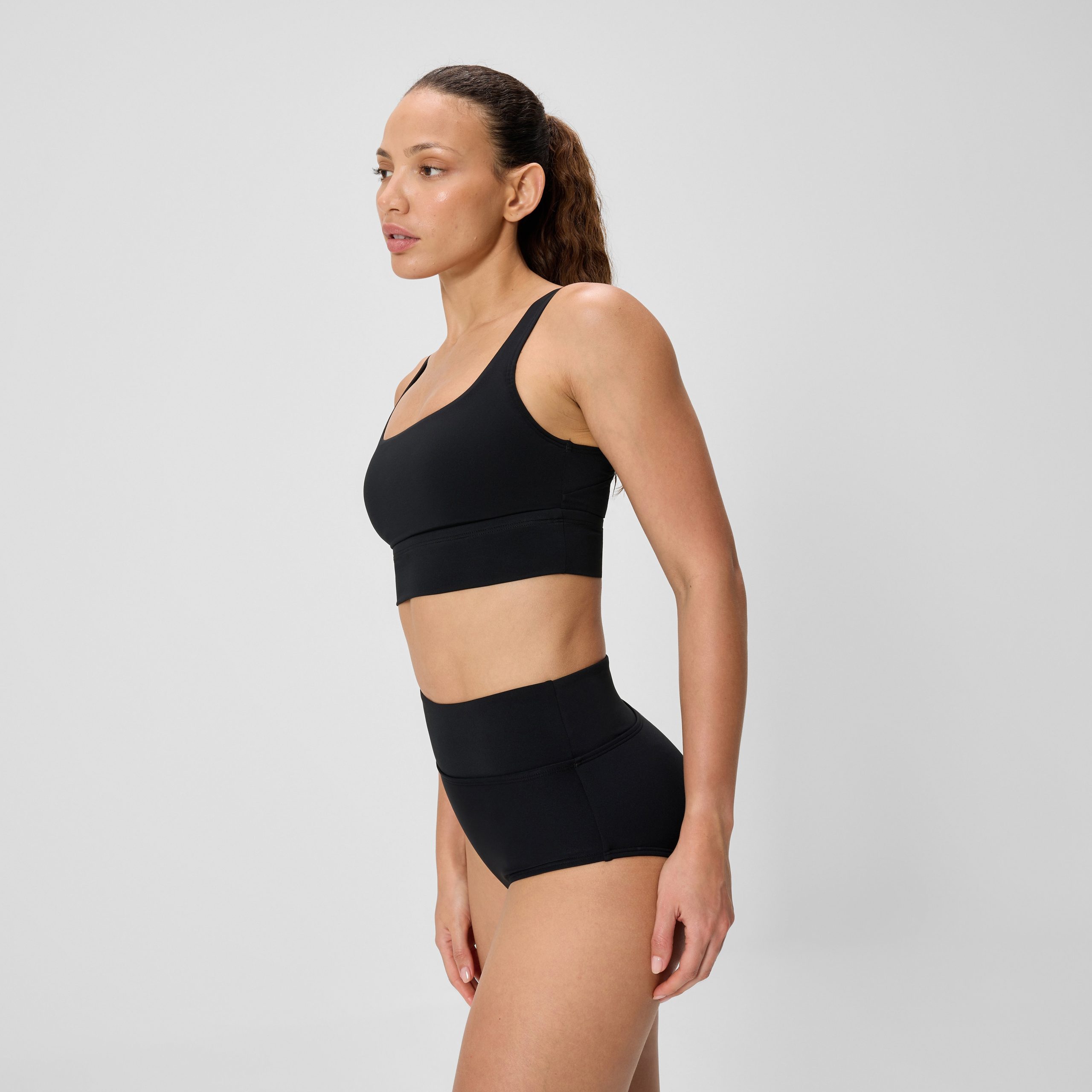 Women's Solid Square Neck Bikini Top Black - Image 2