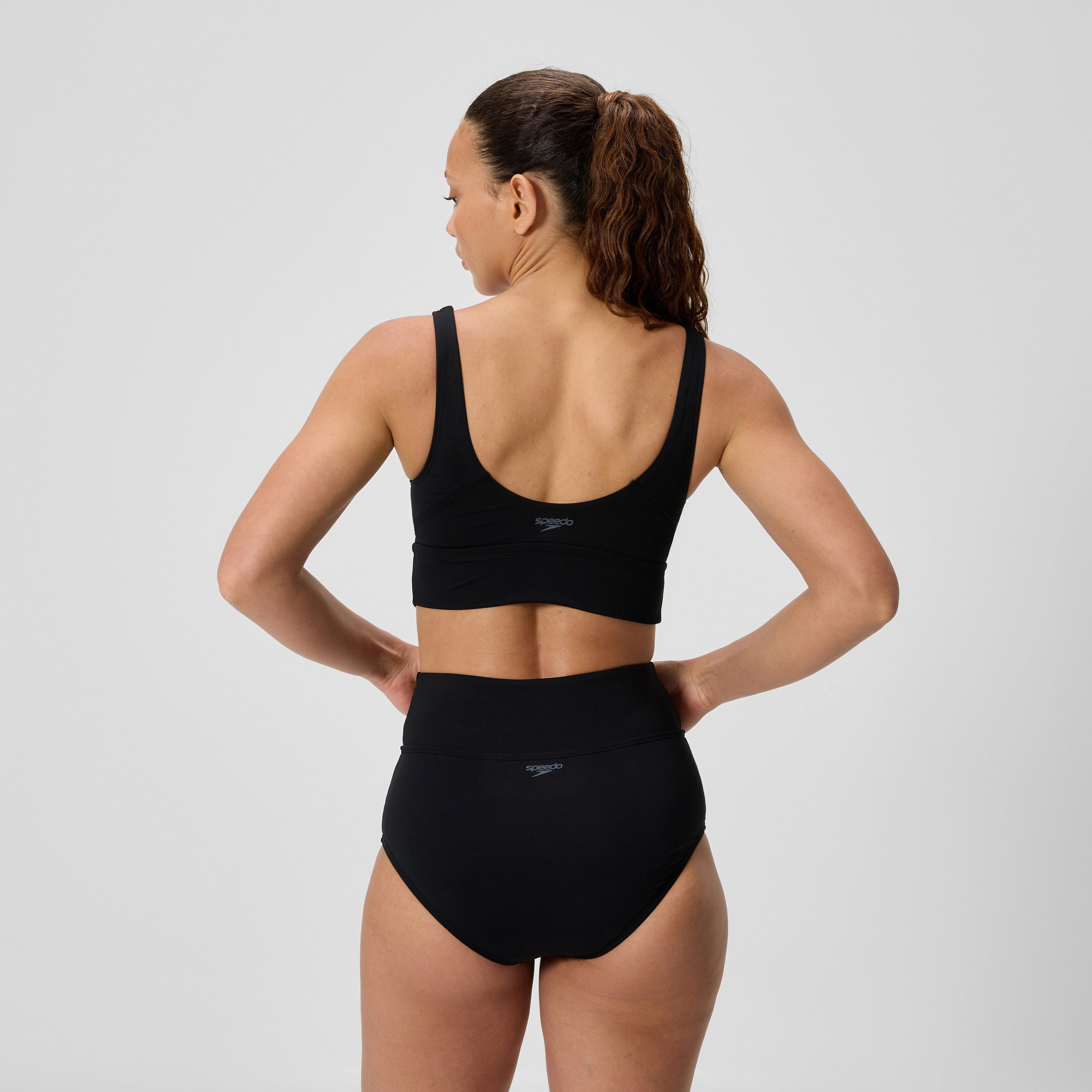 Women's Solid Square Neck Bikini Top Black - Image 3