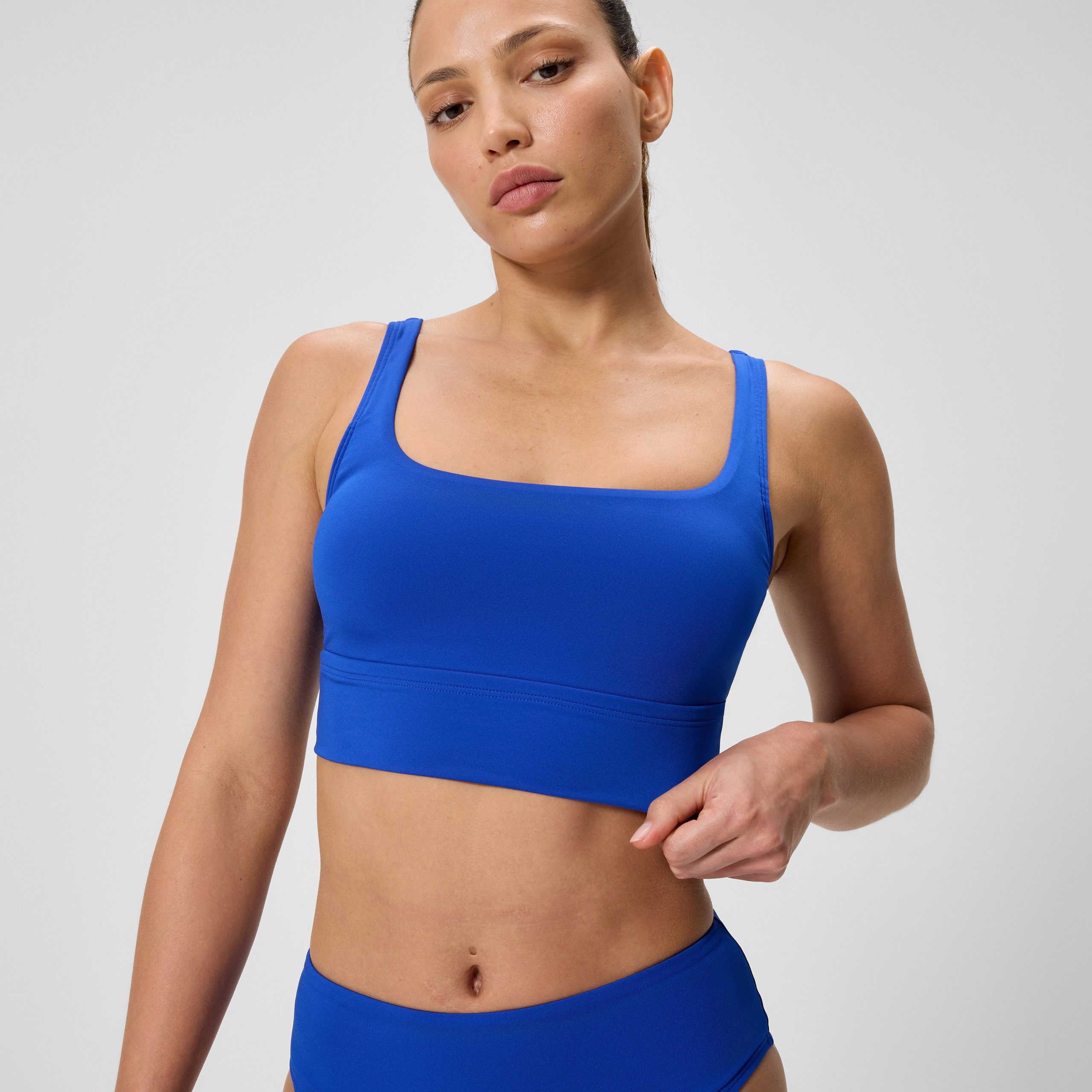 Women's Solid Square Neck Bikini Top Blue - Image 9
