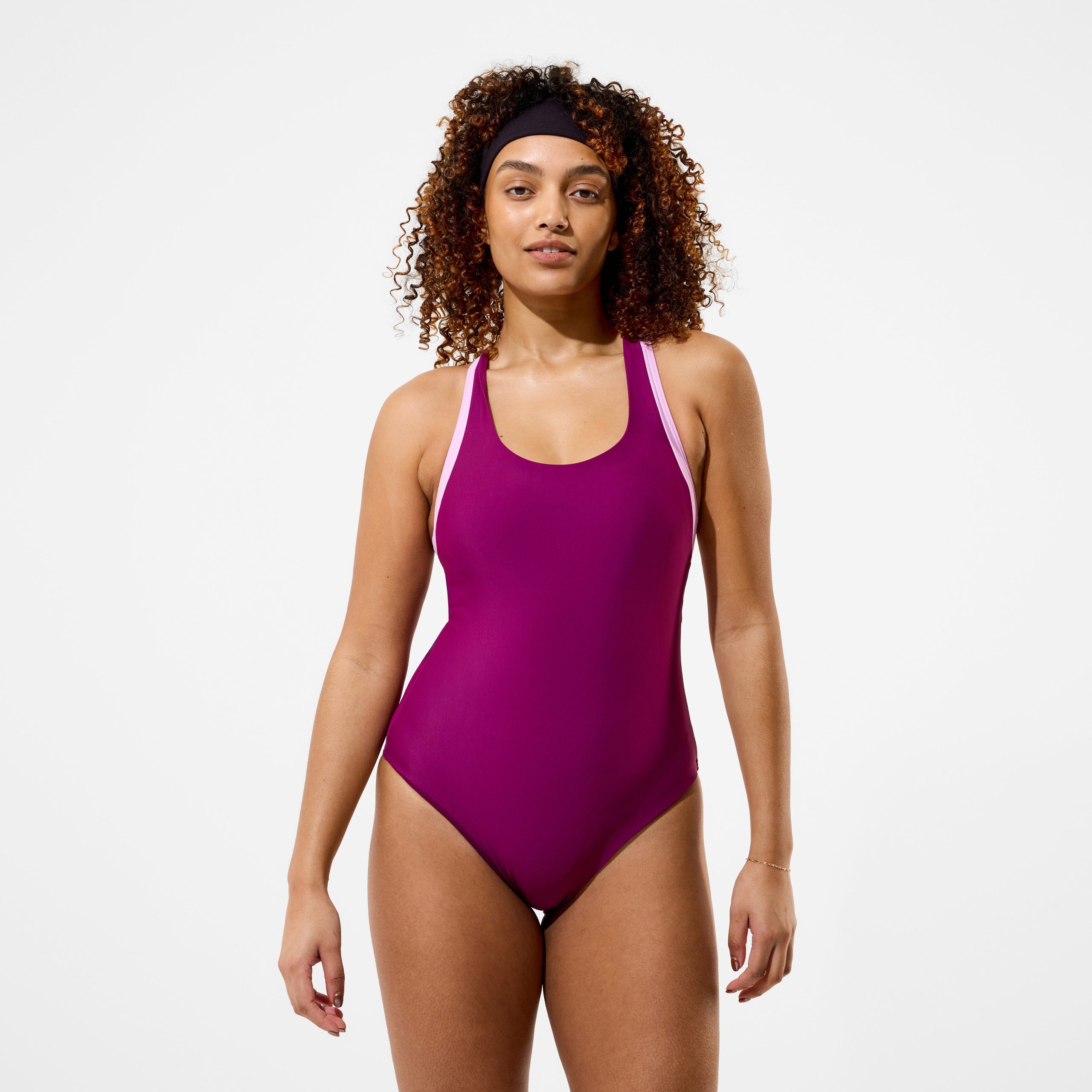 Women's Colorblock Racerback One Piece Dark Pink
