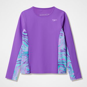 Girls Printed Long Sleeve Rashguard Purple