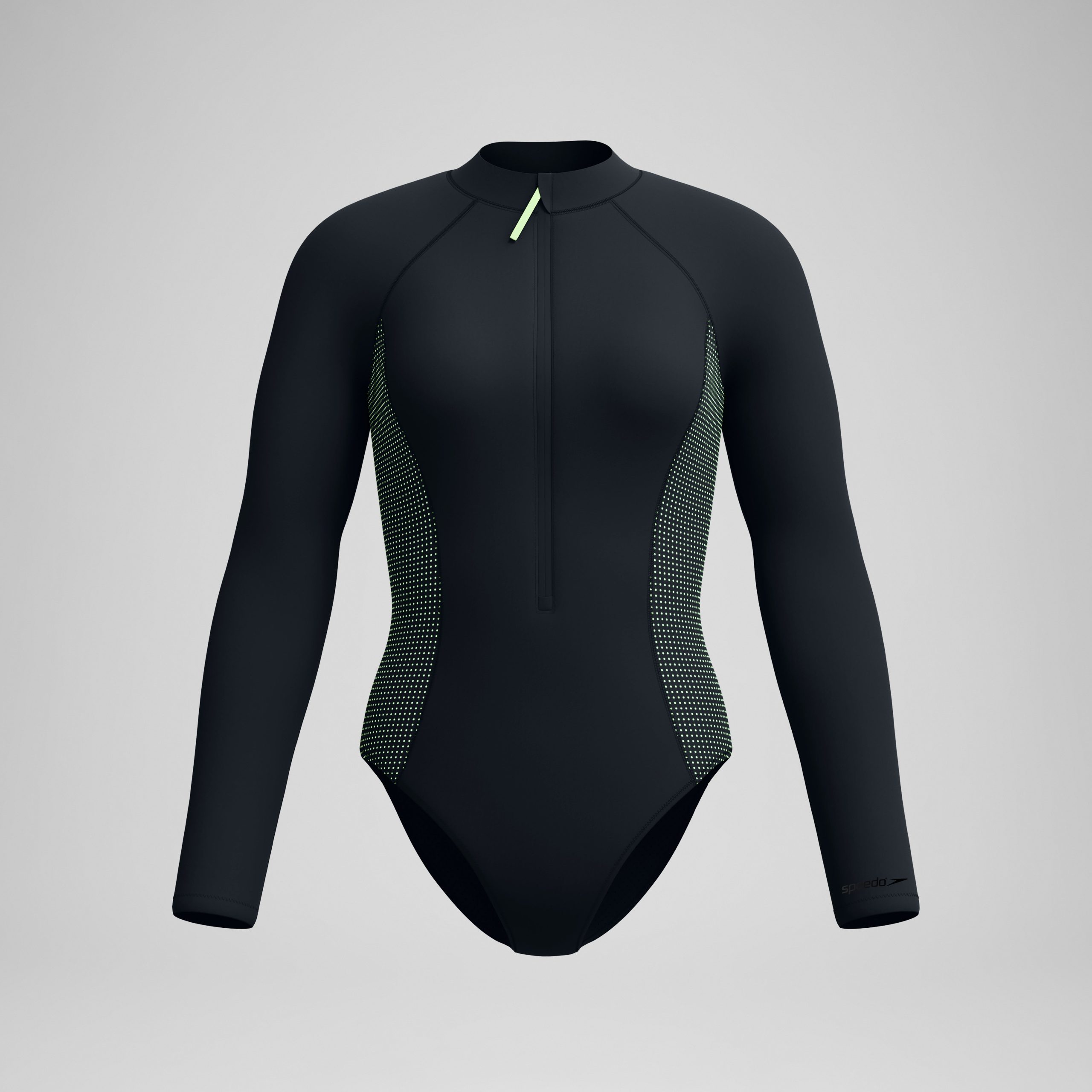 Women's Scuba Flex Long Sleeve Zip One Piece Black/Green - Image 4