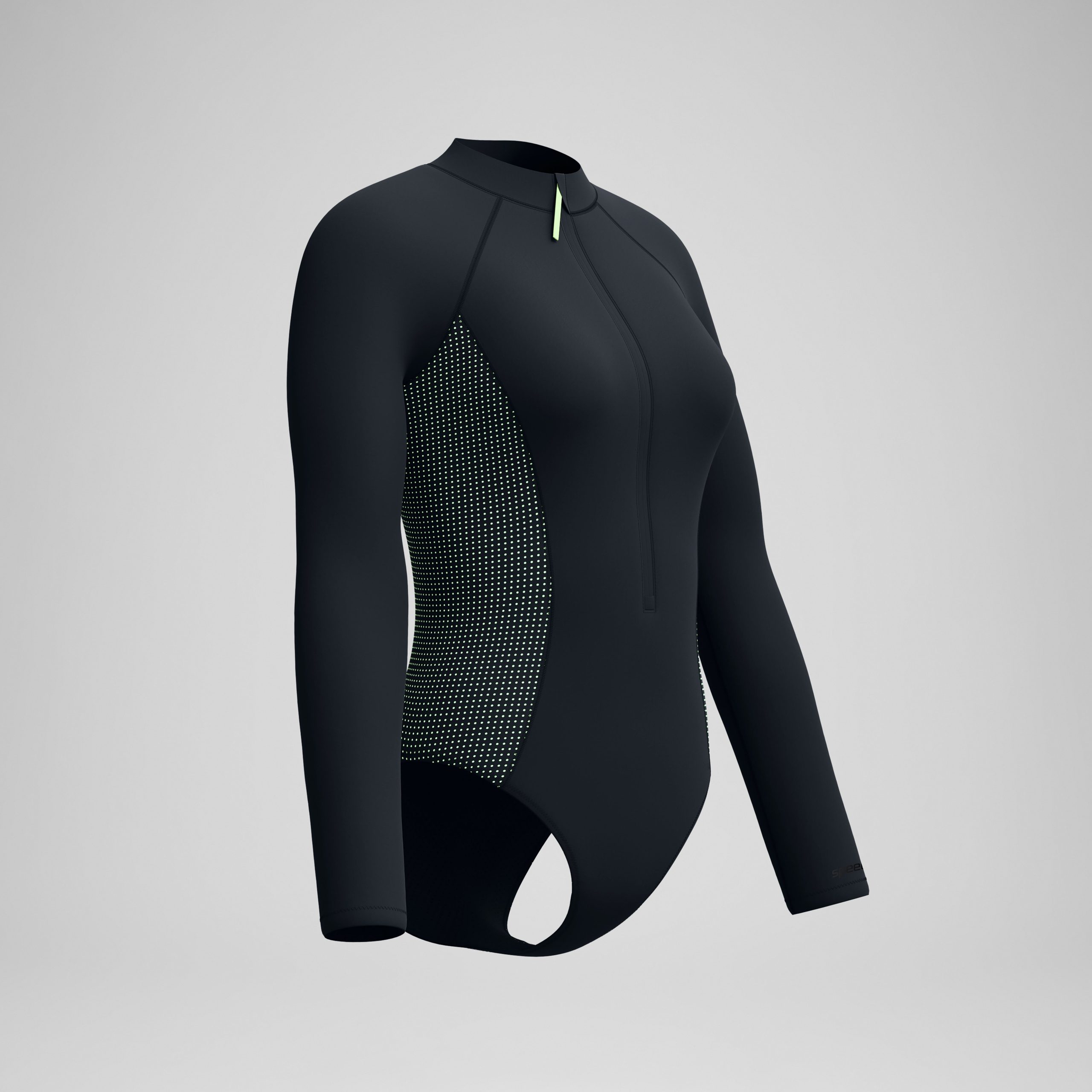 Women's Scuba Flex Long Sleeve Zip One Piece Black/Green - Image 5