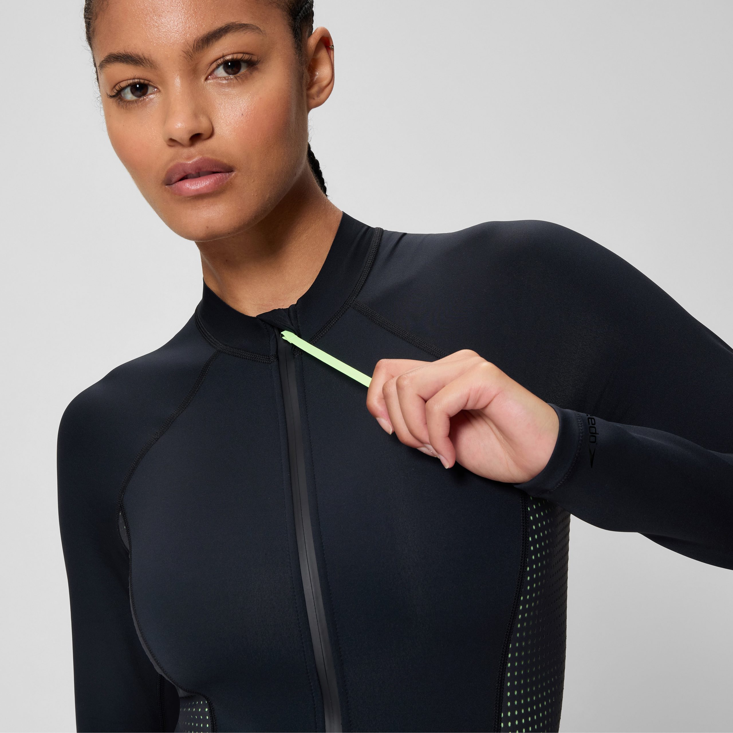 Women's Scuba Flex Long Sleeve Zip One Piece Black/Green - Image 9