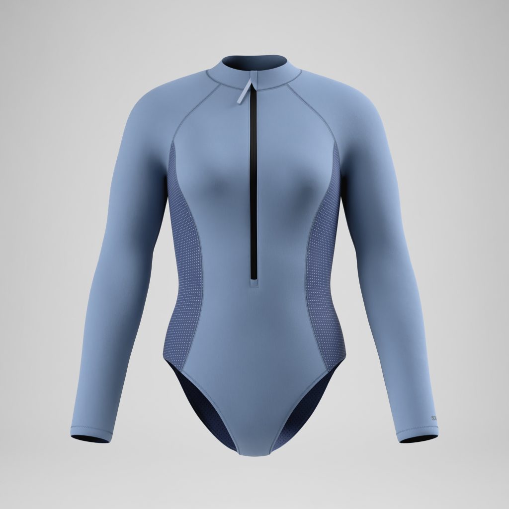 Women's Scuba Flex Long Sleeve Zip One Piece Gray/Blue