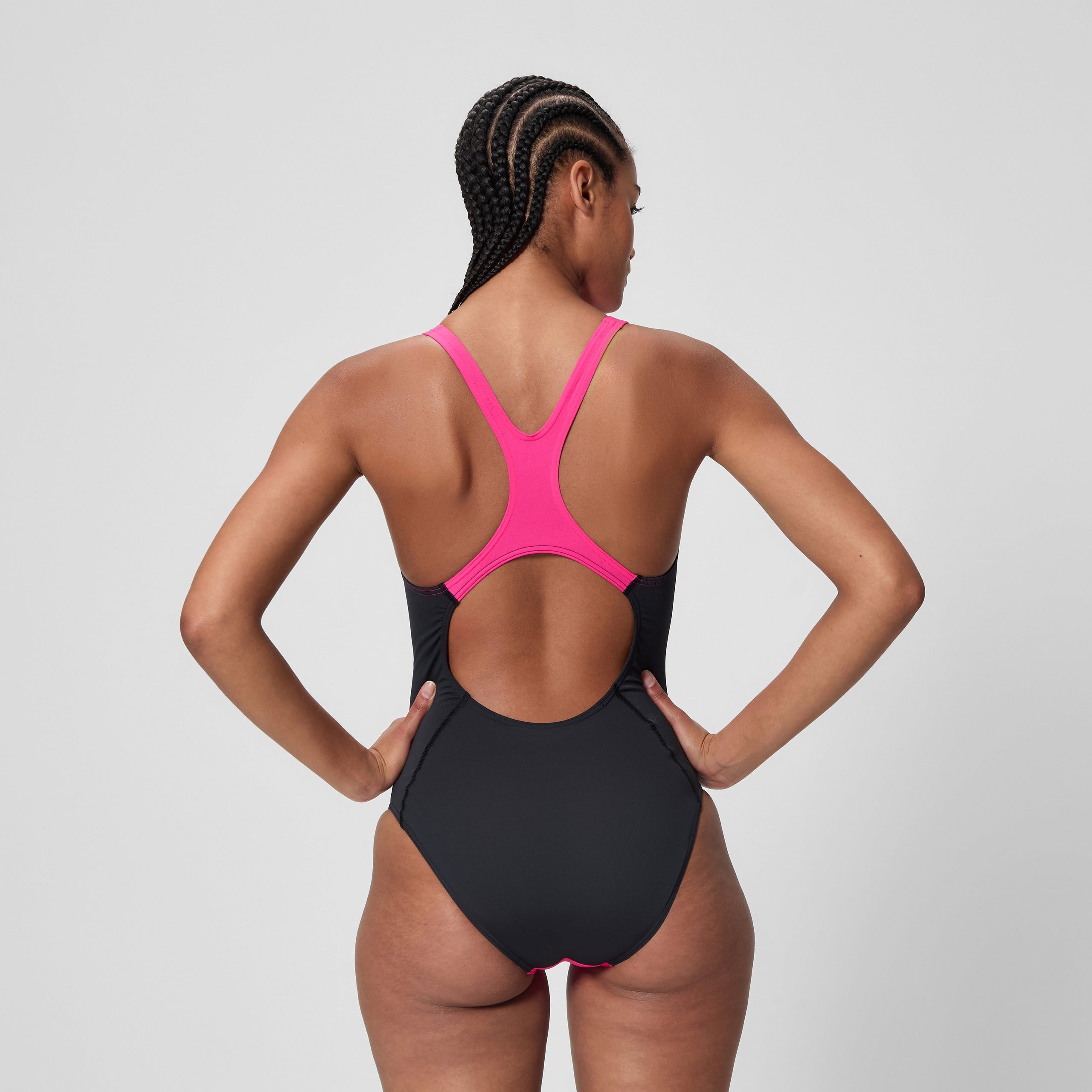 Women's Medalist Solid Splice One Piece Pink/Black - Image 3