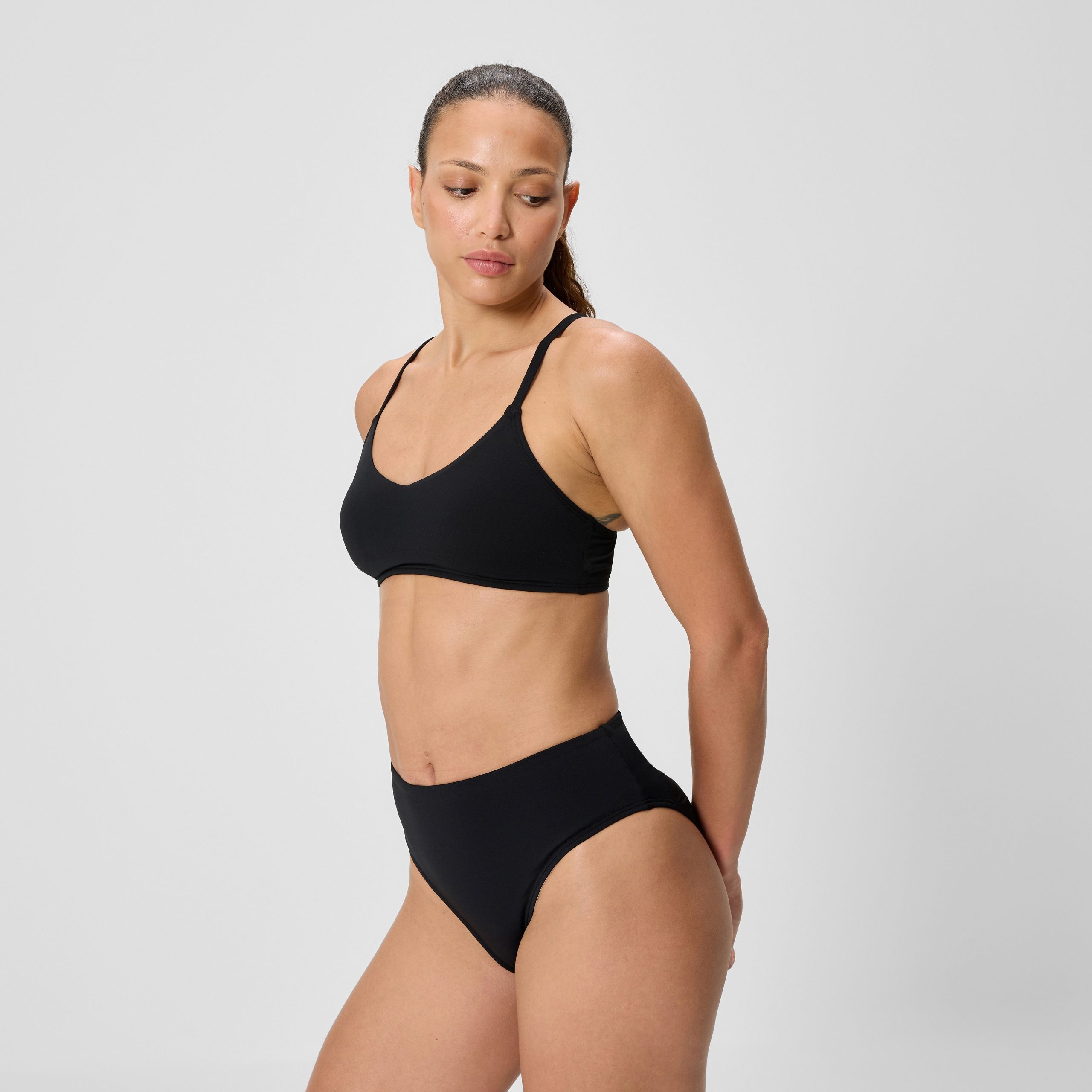Women's Solid Triangle Bikini Top Black - Image 2