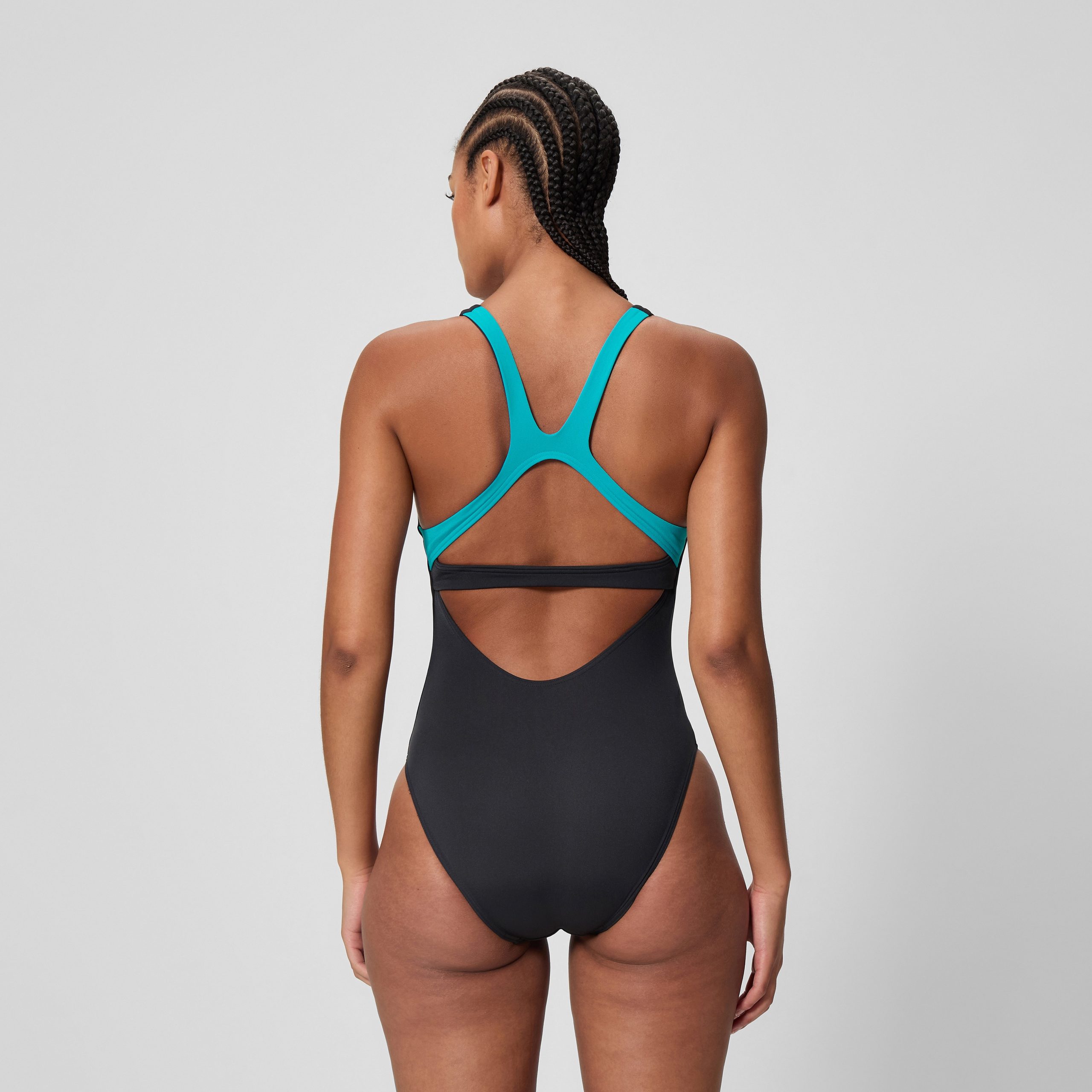 Women's Solid Flex Band One Piece Black/Turquoise - Image 3