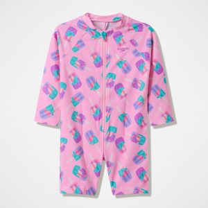 Infants Printed Long Sleeve Zip One Piece Pink