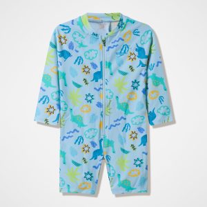 Infants Printed Long Sleeve Zip One Piece Blue