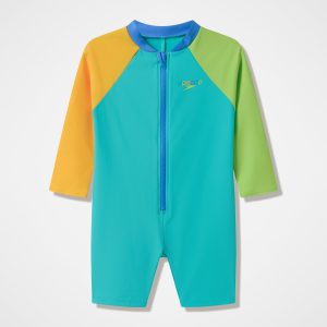 Infants Colorblock Long Sleeve Zip One Piece Green/Orange