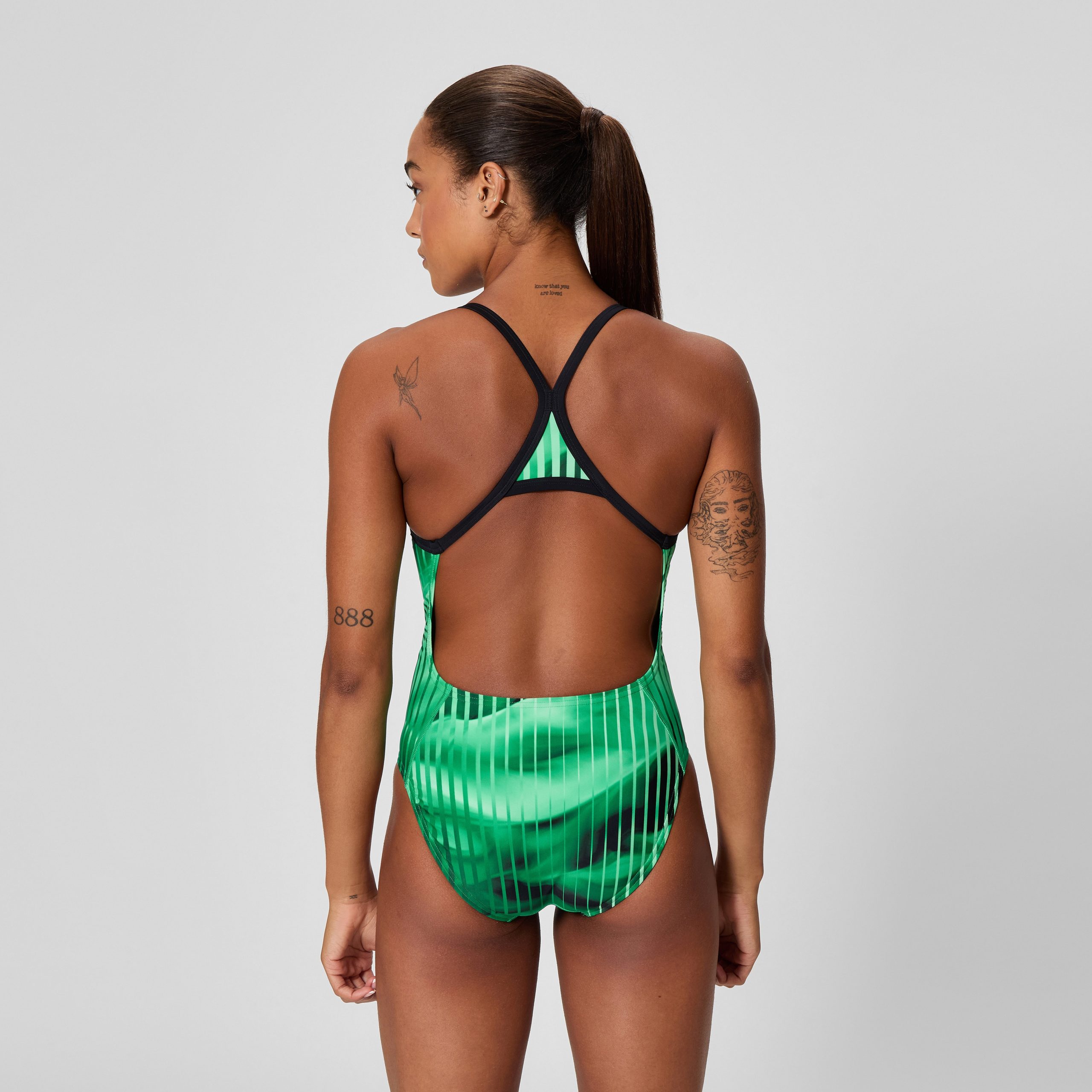 Women's Club Training Printed Turnback One Piece Green/Black - Image 3