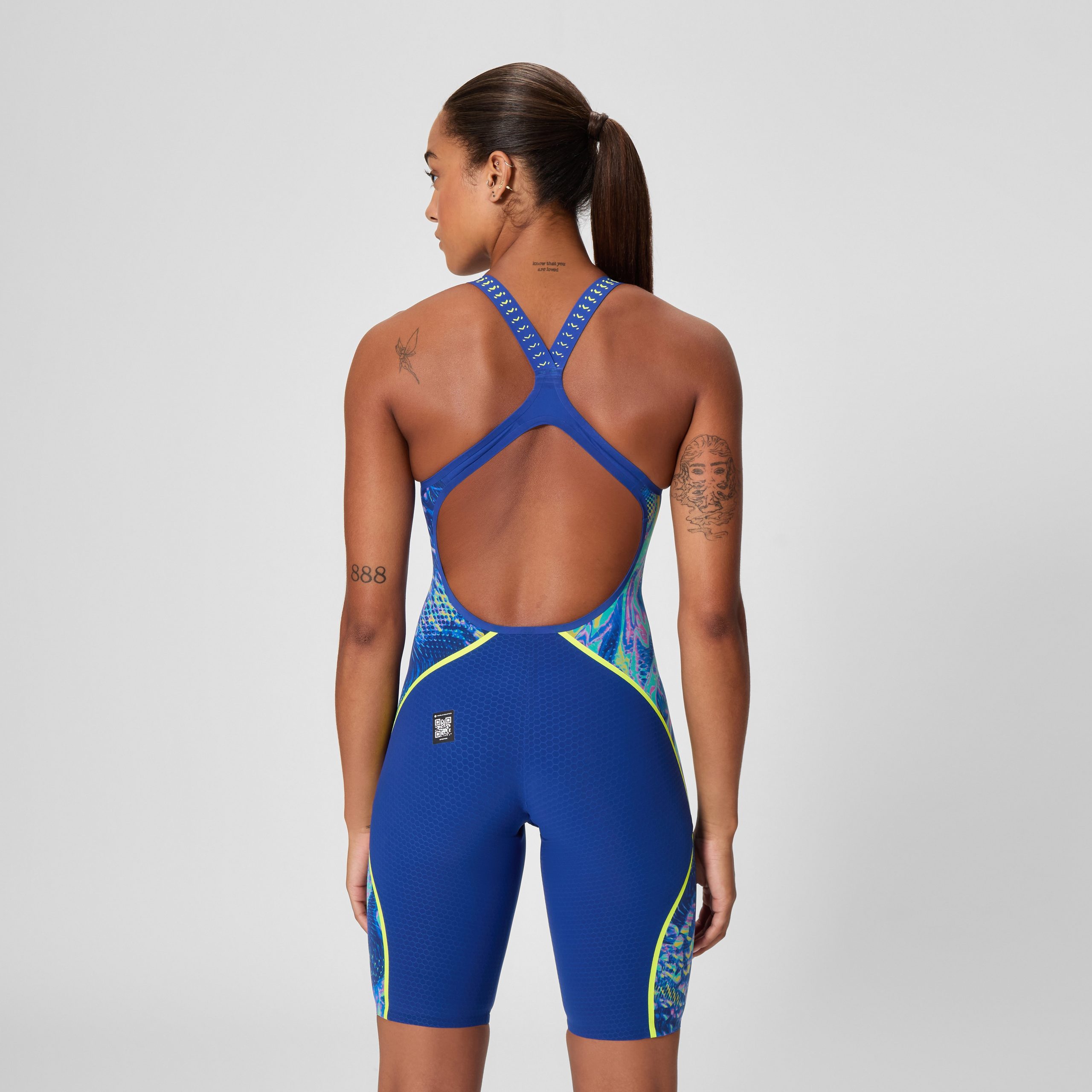 Women's Fastskin LZR Pure Intent 2.0 Openback Kneeskin Navy/Blue/Yellow - Image 3